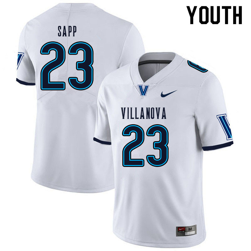 Youth #23 Christian Sapp Villanova Wildcats College Football Jerseys Sale-White - Click Image to Close